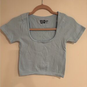 Harlow Blue Ribbed Scoop Neck Top